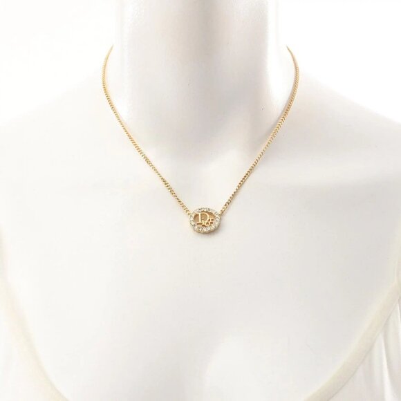 Authentic Christian Dior Vintage Rhinestone Crystal Round Necklace Gold Plated - Picture 5 of 10